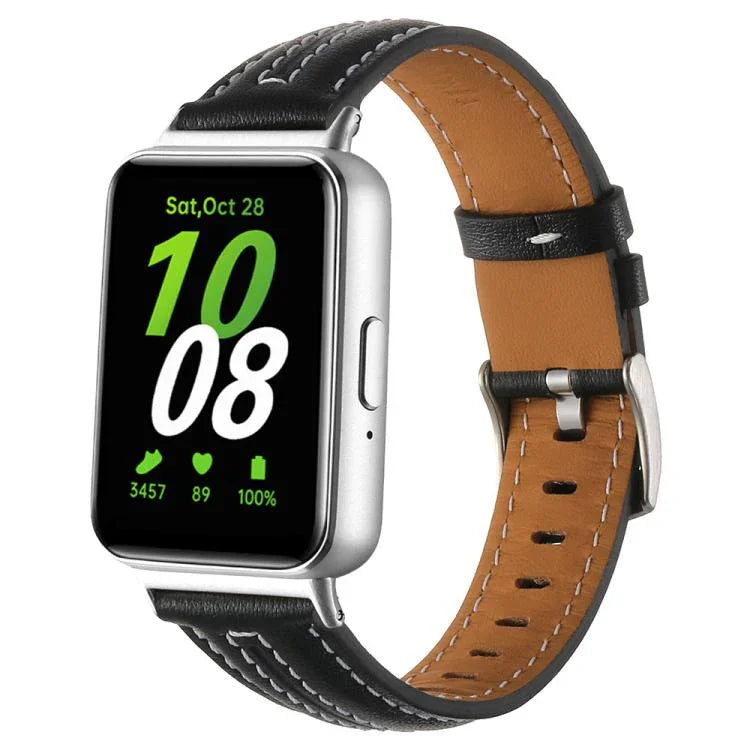 Silbernes, konkaves Lederarmband mit Dornschließe, passend für Samsung Galaxy Fit 3