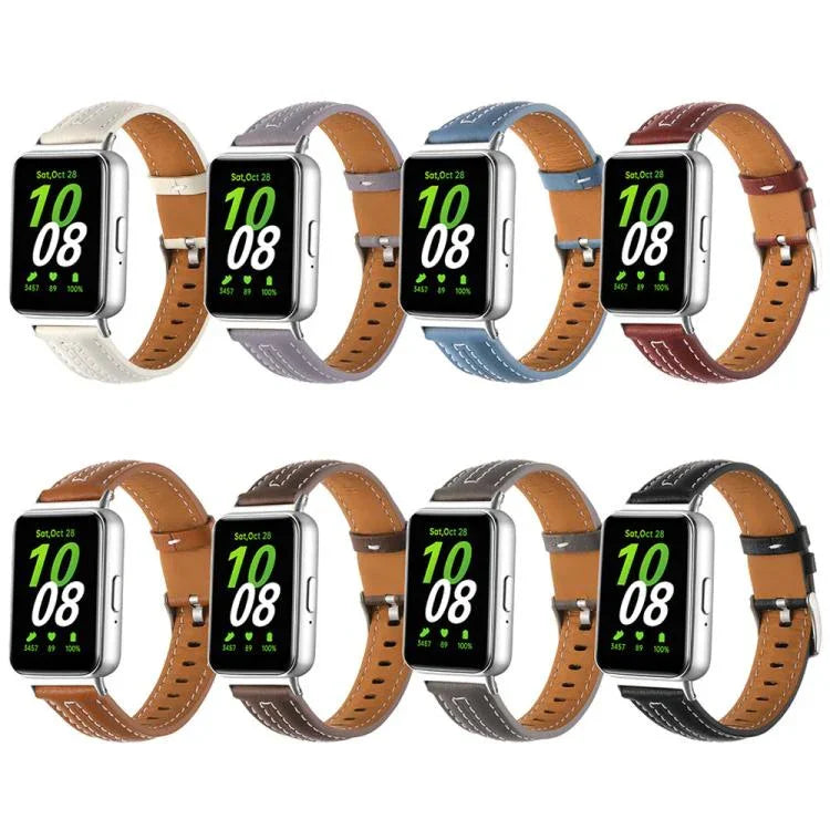 Silbernes, konkaves Lederarmband mit Dornschließe, passend für Samsung Galaxy Fit 3