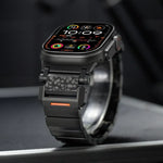 Uhrenarmband mit Hammerschlag-Muster, Schmetterlingsschließe, Edelstahlkopf, einreihig, Titanlegierung, für Apple Watch 46 mm / 49 mm / 45 mm / 44 mm