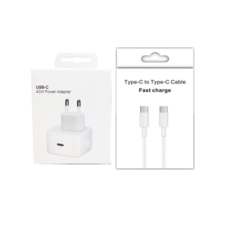 A3365 PD40W USB-C / Typ-C Ladegerät mit Typ-C zu Typ-C Datenkabel, EU Stecker, EU Stecker + 1m Typ-C Kabel, EU Stecker + 2m Typ-C Kabel