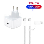A3365 PD40W USB-C / Typ-C Ladegerät mit Typ-C zu Typ-C / 8 Pin Datenkabel, EU Stecker, EU Stecker + 1m 2-in-1 Kabel