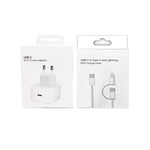 A3365 PD40W USB-C / Typ-C Ladegerät mit Typ-C zu Typ-C / 8 Pin Datenkabel, EU Stecker, EU Stecker + 1m 2-in-1 Kabel