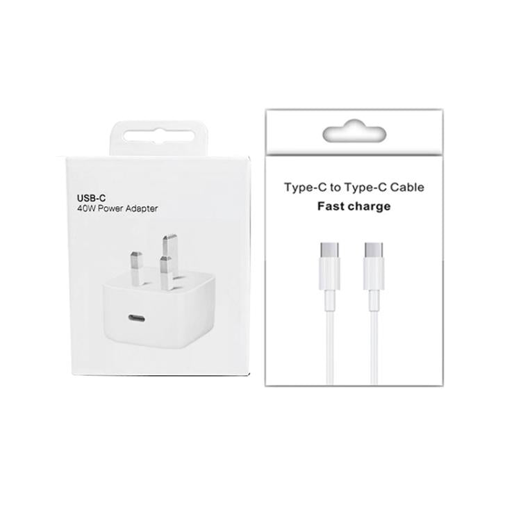 A3365 PD40W USB-C / Typ-C Ladegerät mit Typ-C auf Typ-C Datenkabel, UK Stecker, UK Stecker + 1m Typ-C Kabel, UK Stecker + 2m Typ-C Kabel