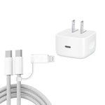 A3365 PD40W USB-C / Typ-C Ladegerät mit Typ-C zu Typ-C / 8 Pin Datenkabel, US Stecker, US Stecker + 1m 2-in-1 Kabel