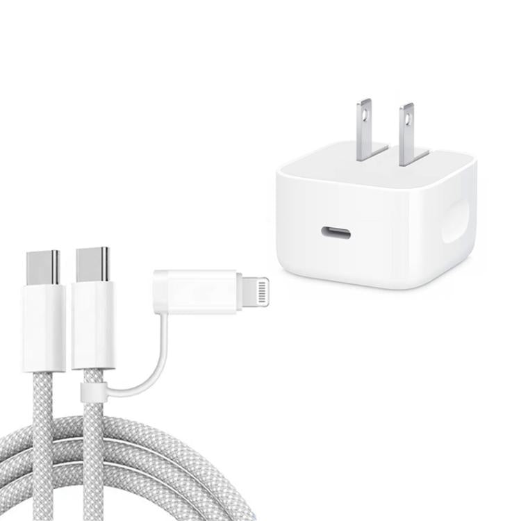 A3365 PD40W USB-C / Typ-C Ladegerät mit Typ-C zu Typ-C / 8 Pin Datenkabel, US Stecker, US Stecker + 1m 2-in-1 Kabel
