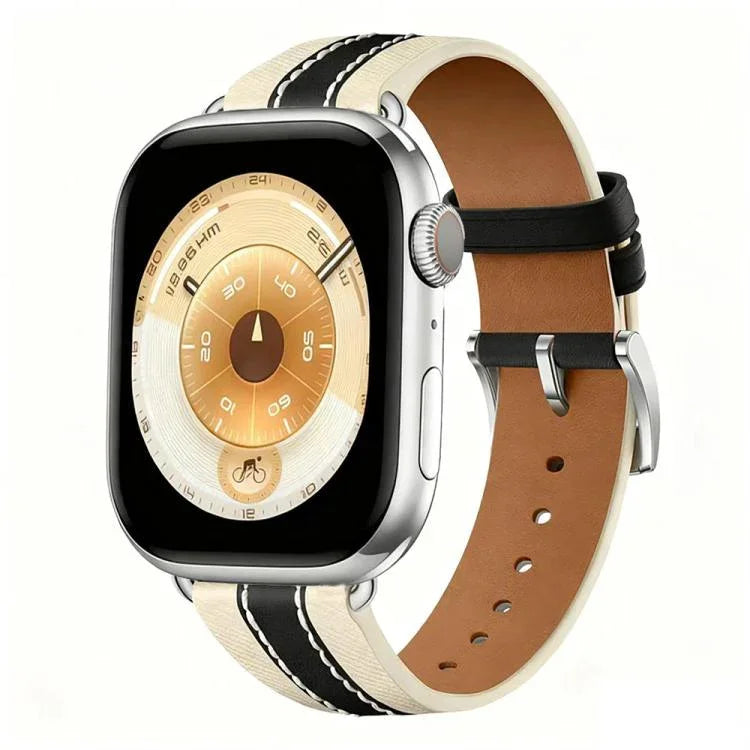 Echtleder-Armband im Sattel-Design mit Farbblock-Design, passend für Apple Watch 46 mm / 49 mm / 45 mm / 44 mm und 42 mm / 41 mm / 40 mm / 38 mm