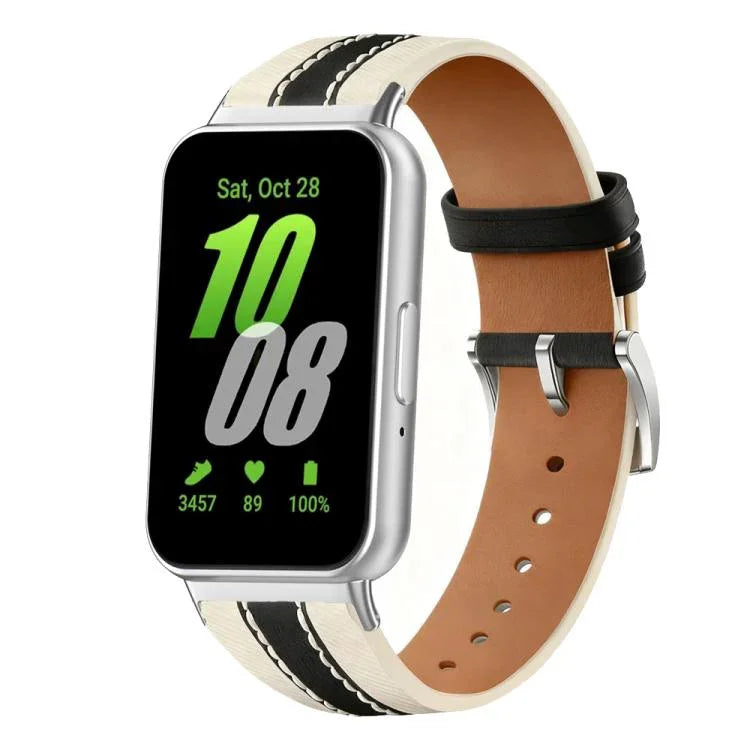 Echtleder-Uhrenarmband im farblich abgesetzten Sattel-Design, passend für Samsung Galaxy Fit3