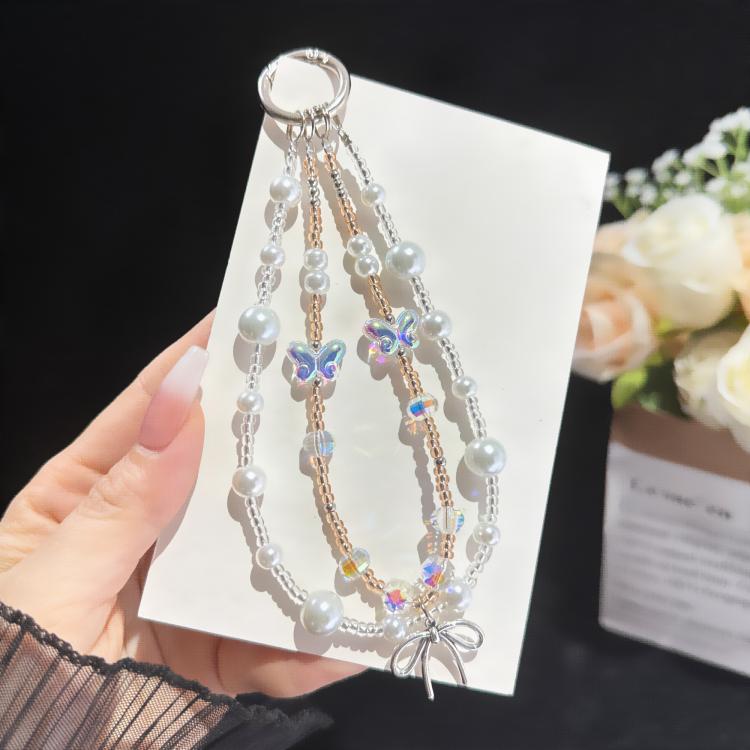 Schmetterling Traum Perlenflüstern Irisierender Doppel-Lagen Handy-Kette, Kristall Stil, Perlen Stil