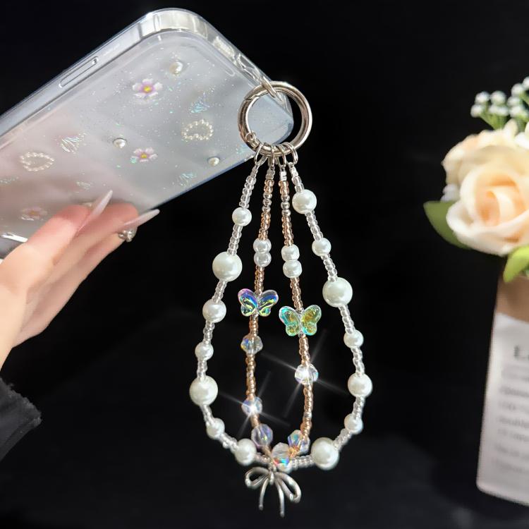 Schmetterling Traum Perlenflüstern Irisierender Doppel-Lagen Handy-Kette, Kristall Stil, Perlen Stil
