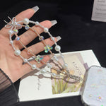 Schmetterling Traum Perlenflüstern Irisierender Doppel-Lagen Handy-Kette, Kristall Stil, Perlen Stil