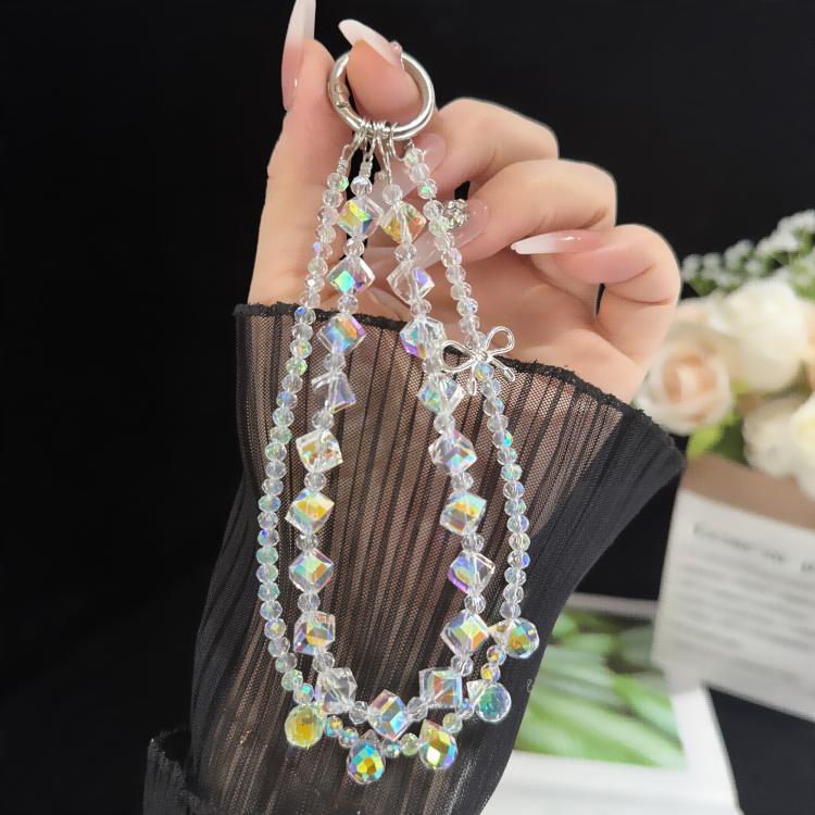 Funkelnde Legierung Schleife Kristall Doppel-Lagen Telefonkette, Ovaler Kristall, Kissenrunder Kristall, Rad-Kristall, Würfelzucker-Kristall, Blumenball-Kristall, Erdbeer-Kristall