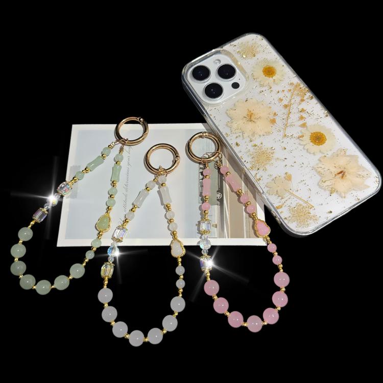 Elegante Kürbis Bambus Jade Perlen Telefonkette, Rosa, Weiß, Grün