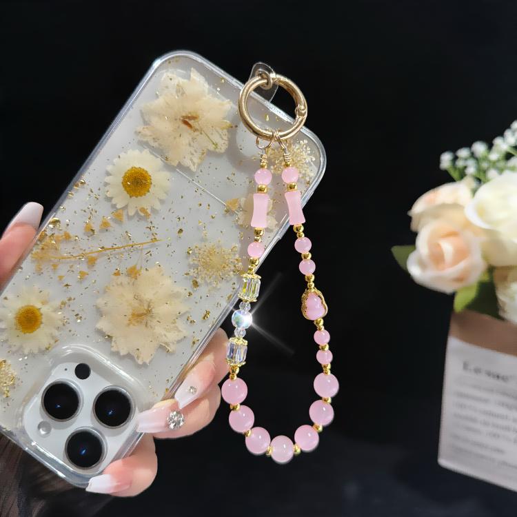 Elegante Kürbis Bambus Jade Perlen Telefonkette, Rosa, Weiß, Grün