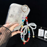 Verspielte Schleife Bunte Perlen Kristall Telefonkette, Photochrome Perlen Stil, Doppel-Schleifen Stil