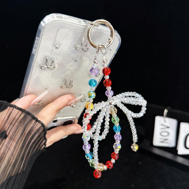 Verspielte Schleife Bunte Perlen Kristall Telefonkette, Photochrome Perlen Stil, Doppel-Schleifen Stil