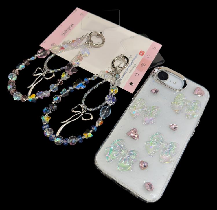 Ätherische Phantom Fantasie Kristall Schleife Leuchtende Doppel-Telefonkette, Rosa, Blau