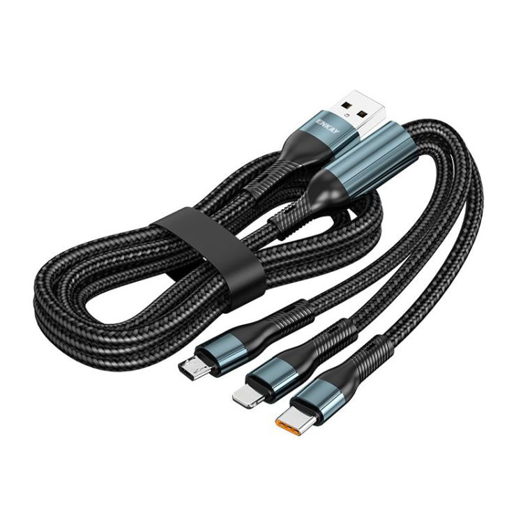 ENKAY 3-in-1 120W USB zu 8 Pin / Type-C / Micro USB Nylon geflochtenes Schnellladekabel, Länge: 1,2m, ENK-CB184