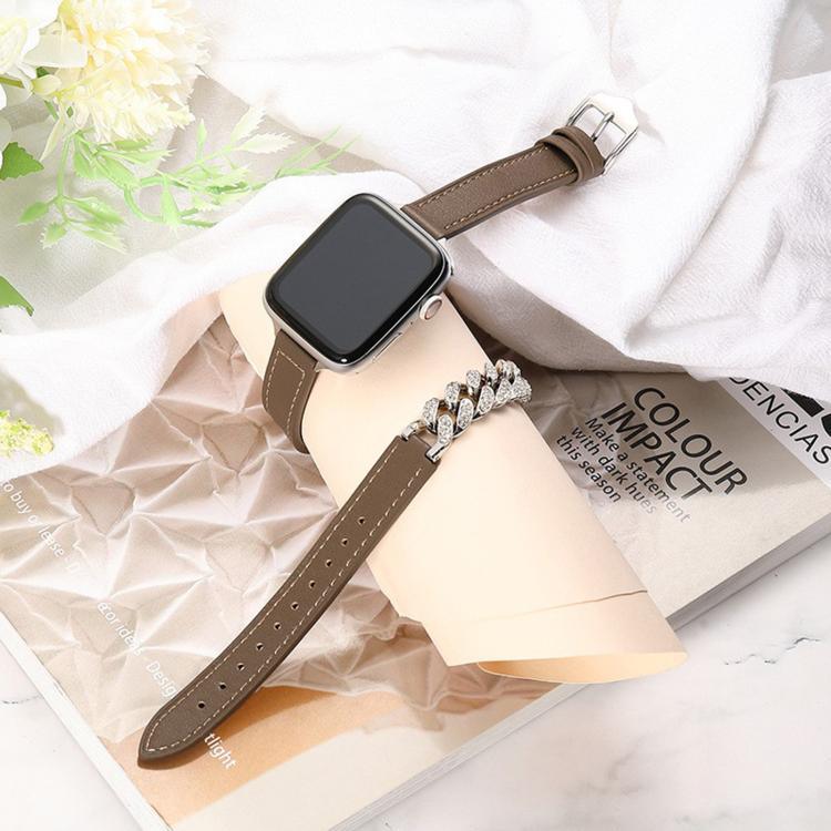 Diamantbesetztes Armband aus echtem Leder, passend für Apple Watch 46 mm / 49 mm / 45 mm / 44 mm und 42 mm / 41 mm / 40 mm / 38 mm