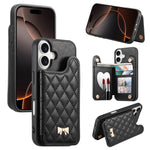 Spiegel, rautenförmige Textur, Metallschleife, veganes Leder, Kartenfach, Handyhülle, für iPhone 17 Pro Max, für iPhone 17 Pro, für iPhone 17, für iPhone 16 Pro Max, für iPhone 16 Pro, für iPhone 16 Plus, für iPhone 16