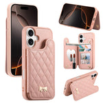 Spiegel, rautenförmige Textur, Metallschleife, veganes Leder, Kartenfach, Handyhülle, für iPhone 17 Pro Max, für iPhone 17 Pro, für iPhone 17, für iPhone 16 Pro Max, für iPhone 16 Pro, für iPhone 16 Plus, für iPhone 16