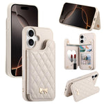 Spiegel, rautenförmige Textur, Metallschleife, veganes Leder, Kartenfach, Handyhülle, für iPhone 17 Pro Max, für iPhone 17 Pro, für iPhone 17, für iPhone 16 Pro Max, für iPhone 16 Pro, für iPhone 16 Plus, für iPhone 16