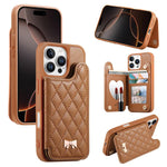 Spiegel, rautenförmige Textur, Metallschleife, veganes Leder, Kartenfach, Handyhülle, für iPhone 17 Pro Max, für iPhone 17 Pro, für iPhone 17, für iPhone 16 Pro Max, für iPhone 16 Pro, für iPhone 16 Plus, für iPhone 16
