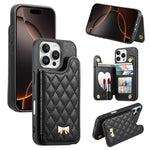 Spiegel, rautenförmige Textur, Metallschleife, veganes Leder, Kartenfach, Handyhülle, für iPhone 17 Pro Max, für iPhone 17 Pro, für iPhone 17, für iPhone 16 Pro Max, für iPhone 16 Pro, für iPhone 16 Plus, für iPhone 16
