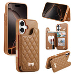 Spiegel, rautenförmige Textur, Metallschleife, veganes Leder, Kartenfach, Handyhülle, für iPhone 17 Pro Max, für iPhone 17 Pro, für iPhone 17, für iPhone 16 Pro Max, für iPhone 16 Pro, für iPhone 16 Plus, für iPhone 16