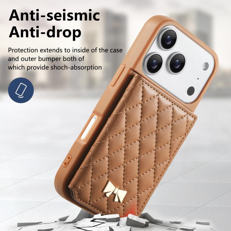 Spiegel, rautenförmige Textur, Metallschleife, veganes Leder, Kartenfach, Handyhülle, für iPhone 17 Pro Max, für iPhone 17 Pro, für iPhone 17, für iPhone 16 Pro Max, für iPhone 16 Pro, für iPhone 16 Plus, für iPhone 16