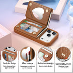 Spiegel, rautenförmige Textur, Metallschleife, veganes Leder, Kartenfach, Handyhülle, für iPhone 17 Pro Max, für iPhone 17 Pro, für iPhone 17, für iPhone 16 Pro Max, für iPhone 16 Pro, für iPhone 16 Plus, für iPhone 16