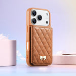 Spiegel, rautenförmige Textur, Metallschleife, veganes Leder, Kartenfach, Handyhülle, für iPhone 17 Pro Max, für iPhone 17 Pro, für iPhone 17, für iPhone 16 Pro Max, für iPhone 16 Pro, für iPhone 16 Plus, für iPhone 16