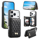 Spiegel, rautenförmige Textur, Metallschleife, veganes Leder, Kartenfach, Handyhülle, für iPhone 17 Pro Max, für iPhone 17 Pro, für iPhone 17, für iPhone 16 Pro Max, für iPhone 16 Pro, für iPhone 16 Plus, für iPhone 16