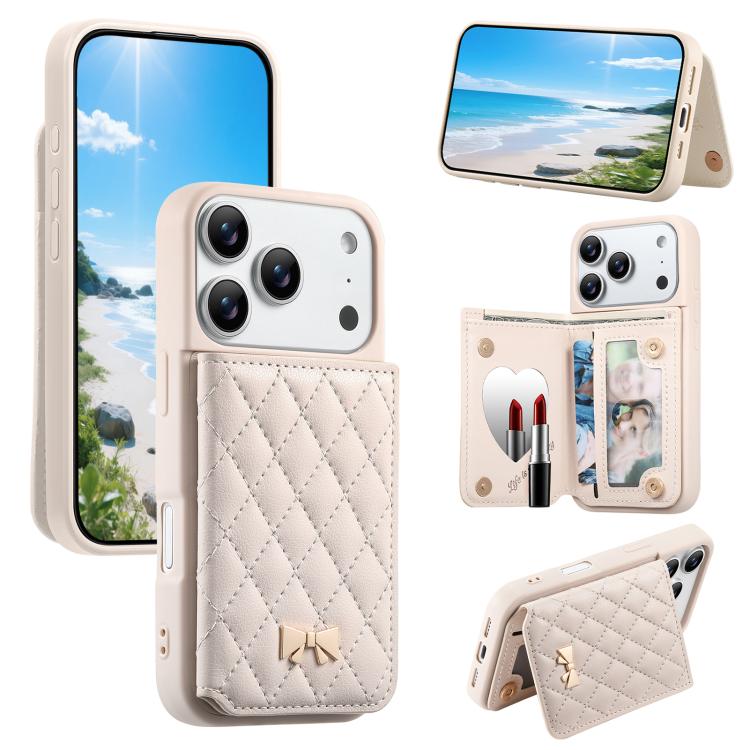 Spiegel, rautenförmige Textur, Metallschleife, veganes Leder, Kartenfach, Handyhülle, für iPhone 17 Pro Max, für iPhone 17 Pro, für iPhone 17, für iPhone 16 Pro Max, für iPhone 16 Pro, für iPhone 16 Plus, für iPhone 16