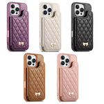 Spiegel, rautenförmige Textur, Metallschleife, veganes Leder, Kartenfach, Handyhülle, für iPhone 17 Pro Max, für iPhone 17 Pro, für iPhone 17, für iPhone 16 Pro Max, für iPhone 16 Pro, für iPhone 16 Plus, für iPhone 16