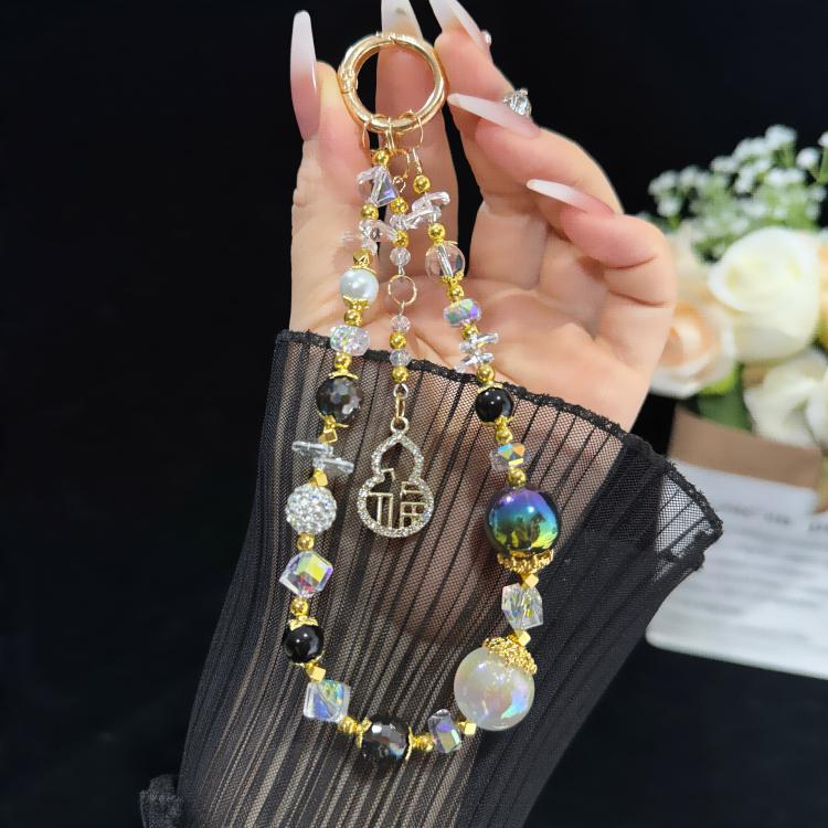 Golden Pearl Mobile Phone Chain, Silver, Golden