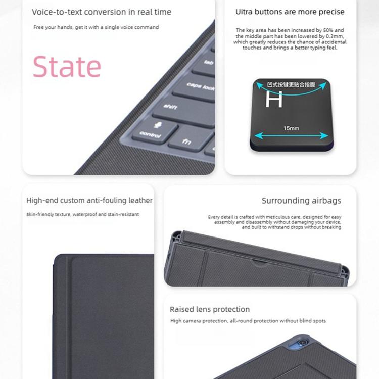 Geteilte Bluetooth-Hintergrundbeleuchtete Tastatur Magnetische Vier-Ecken-Airbag-Schutzhülle, Für iPad Air 13 2025 / 2024 / Pro 12,9
