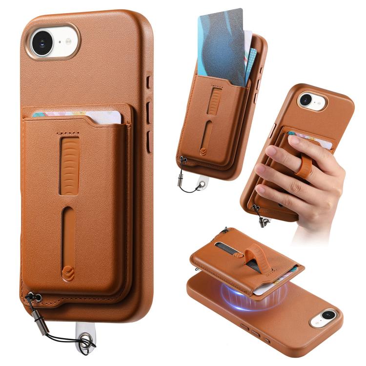 Abnehmbare magnetische Kartentasche Handyhülle mit Fingerring-Griff und Anti-Verlust-Seil, für iPhone 17e / 16e, für iPhone 17 Pro Max, für iPhone 17 Pro, für iPhone 17, für iPhone Air, für iPhone 16 Plus