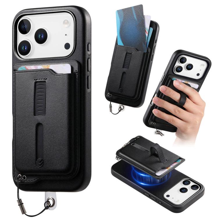 Detachable Magnetic Card Bag Phone Case with Finger Ring Grip & Anti-loss Rope, For iPhone 17e / 16e, For iPhone 17 Pro Max, For iPhone 17 Pro, For iPhone 17, For iPhone Air, For iPhone 16 Plus