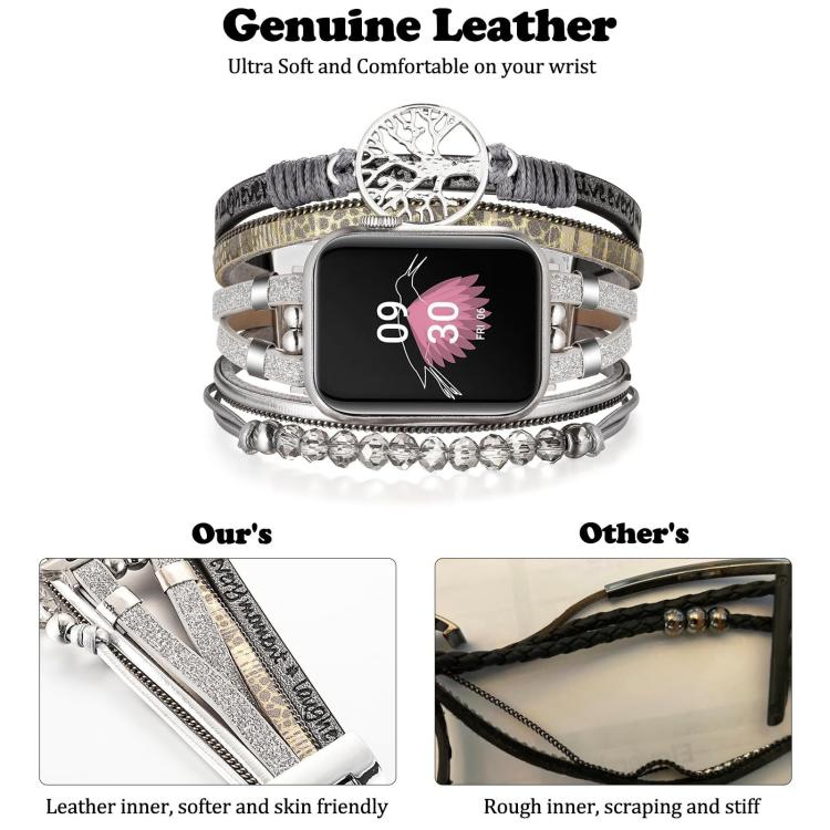Tree of Life Pendant Metal Genuine Leather Watch Band, For Apple Watch 46mm / 49mm / 45mm / 44mm, For Apple Watch 42mm / 41mm / 40mm / 38mm