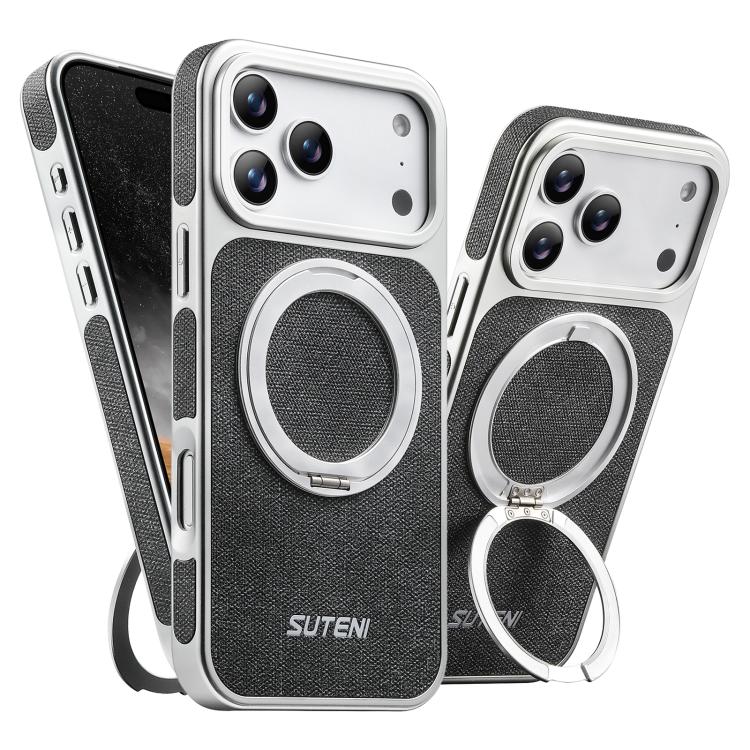 Suteni G6 Denim-Muster elektroplattierter 360° Drehhalter Magnetische Handyhülle, Für iPhone 17 Pro Max, Für iPhone 17 Pro, Für iPhone 17, Für iPhone 16 Pro Max, Für iPhone 16 Pro, Für iPhone 16, Für iPhone 15 Pro Max, Für iPhone 15 Pro, Für iPhone 15