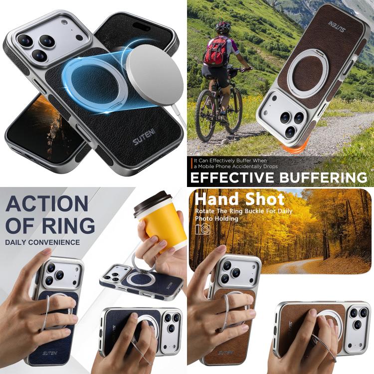 Suteni G6 Crazy Horse Struktur Elektroplattierte 360-Grad-Drehhalter Magnetische Handyhülle, Für iPhone 13 Pro Max, Für iPhone 13 Pro
