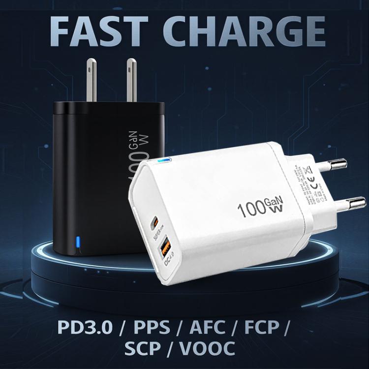 PD47 100W GaN PD Type-C, QC3.0 USB Voll kompatibles Protokoll Ladegerät, EU-Stecker, EU-Stecker