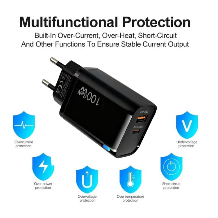 PD47 100W GaN PD Type-C, QC3.0 USB Voll kompatibles Protokoll Ladegerät, EU-Stecker, EU-Stecker