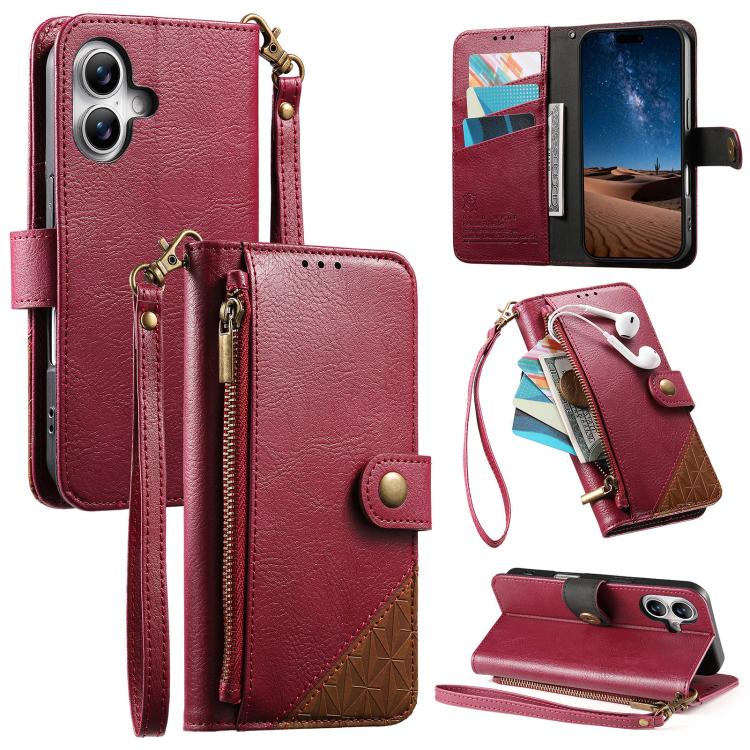 Zusammengesetzte Reißverschluss Geldbörse Veganes Leder Handyhülle mit Trageschlaufe, Für iPhone 17 Pro Max, Für iPhone 17 Pro, Für iPhone 17, Für iPhone Air, Für iPhone 16 Pro Max, Für iPhone 16 Pro, Für iPhone 16 Plus, Für iPhone 16