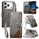Zusammengesetzte Reißverschluss Geldbörse Veganes Leder Handyhülle mit Trageschlaufe, Für iPhone 17 Pro Max, Für iPhone 17 Pro, Für iPhone 17, Für iPhone Air, Für iPhone 16 Pro Max, Für iPhone 16 Pro, Für iPhone 16 Plus, Für iPhone 16