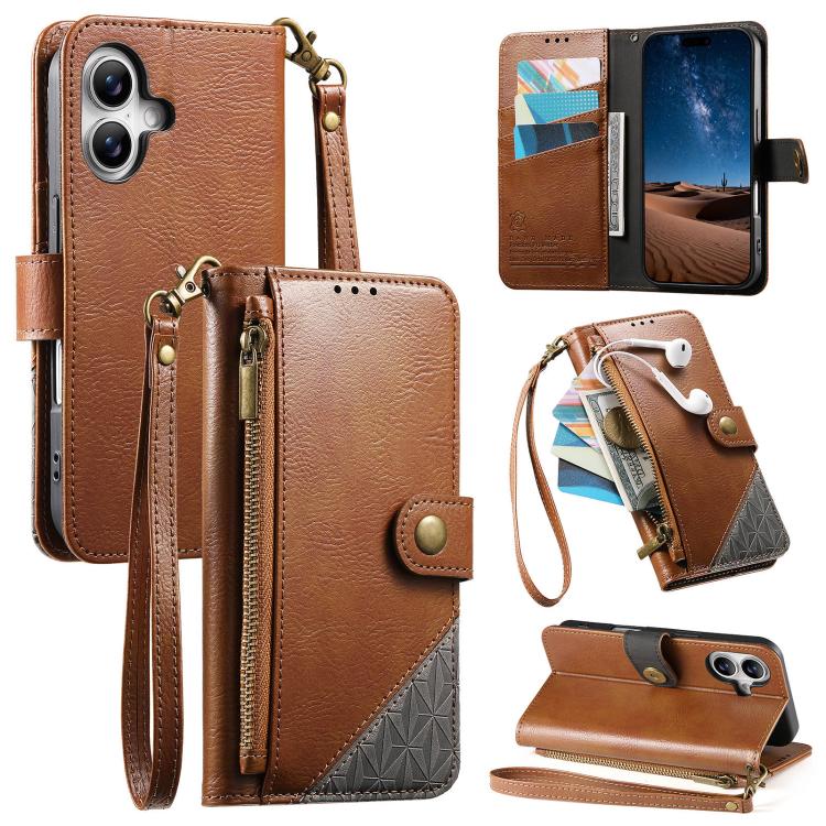 Zusammengesetzte Reißverschluss Geldbörse Veganes Leder Handyhülle mit Trageschlaufe, Für iPhone 17 Pro Max, Für iPhone 17 Pro, Für iPhone 17, Für iPhone Air, Für iPhone 16 Pro Max, Für iPhone 16 Pro, Für iPhone 16 Plus, Für iPhone 16