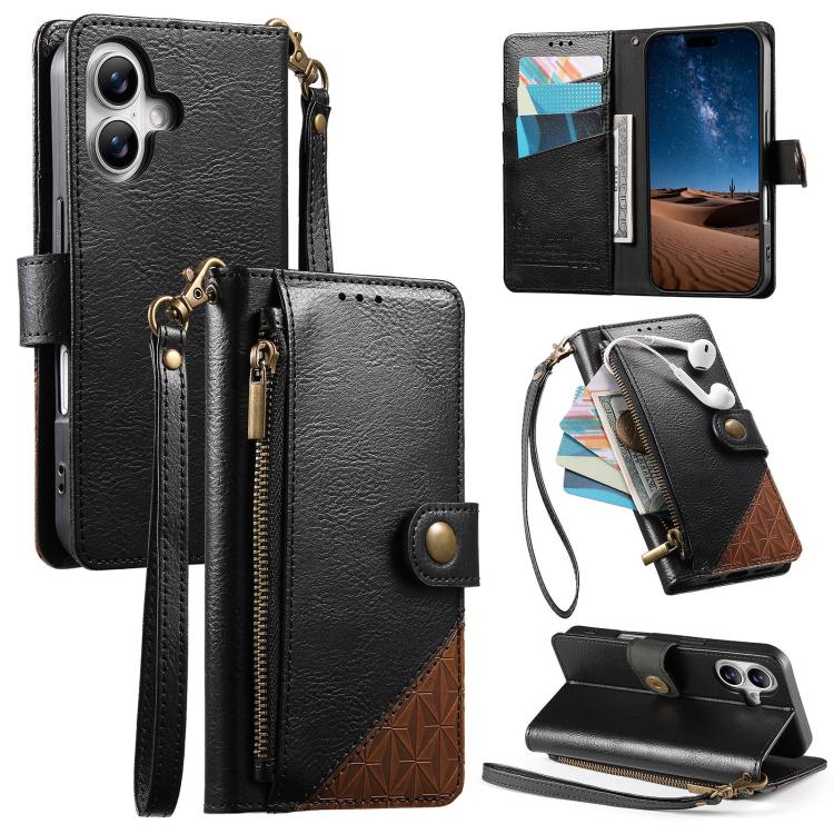 Zusammengesetzte Reißverschluss Geldbörse Veganes Leder Handyhülle mit Trageschlaufe, Für iPhone 17 Pro Max, Für iPhone 17 Pro, Für iPhone 17, Für iPhone Air, Für iPhone 16 Pro Max, Für iPhone 16 Pro, Für iPhone 16 Plus, Für iPhone 16