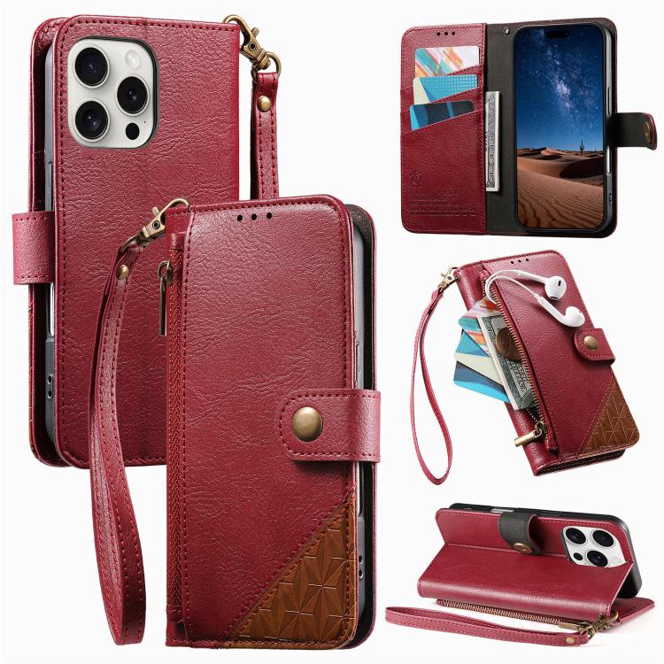 Reißverschluss-Geldbörse aus veganem Leder mit Trageschlaufe, Für iPhone 15 Pro Max, Für iPhone 15 Pro, Für iPhone 15 Plus, Für iPhone 15
