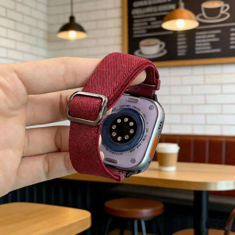Diagonal gestreiftes D-Ring Schnalle Nylon Elastisches Uhrenarmband, Für Apple Watch 46mm / 49mm / 45mm / 44mm, Für Apple Watch 42mm / 41mm / 40mm / 38mm