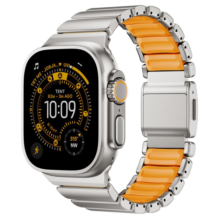 Magnetische Schnalle Einperlen-Silikon-Edelstahl-Uhrenarmband, Für Apple Watch 46mm / 49mm / 45mm / 44mm